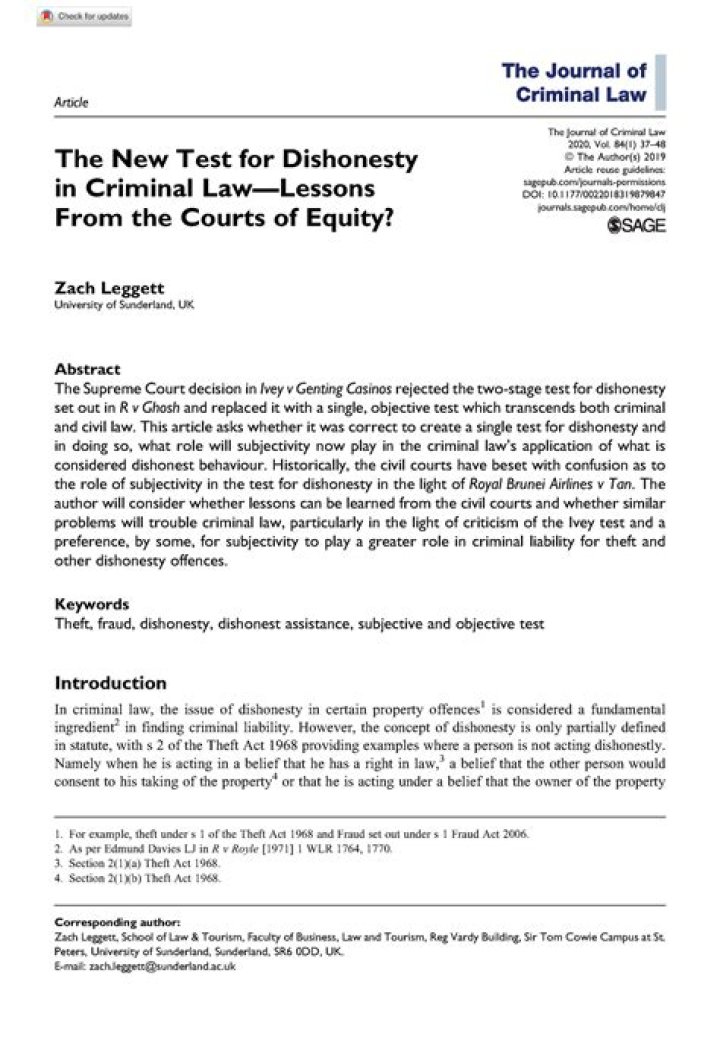 What is the test for dishonesty in criminal law?